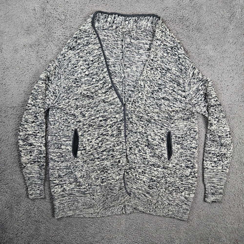 Lululemon Black White Knit Cardigan Snap Front Oversized Sweater Womens XL